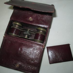 Antique Leather Mini Purse several pockets mirror and opera glasses burgundy alligator skin