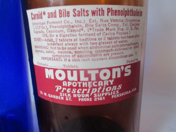 Antique Moulton's Pharmacy Amber Glass Corked Bottles Apothecary Jars pharmaceutical medical labware collectibles display 1800's jars