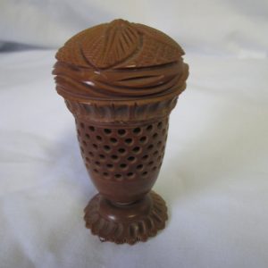 Antique Vegetable Ivory Tagua Nut hand carved lided ornate container with erotica surprise inside all hand carved