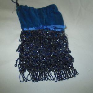 Antique Victorian Beaded Cloth purse Bag Evening Bag string closure Teal velvet blue loop beads