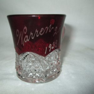 Antique Warren 2nd Birthday Miniature Cut glass Red baby cup etched 1939