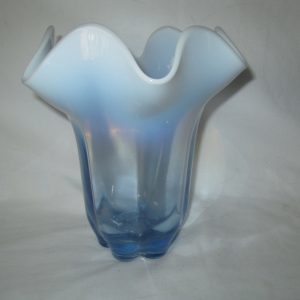 Beautiful Blue with Opalescent Top Napkin Vase Large Periwinkle blue into lighter blue