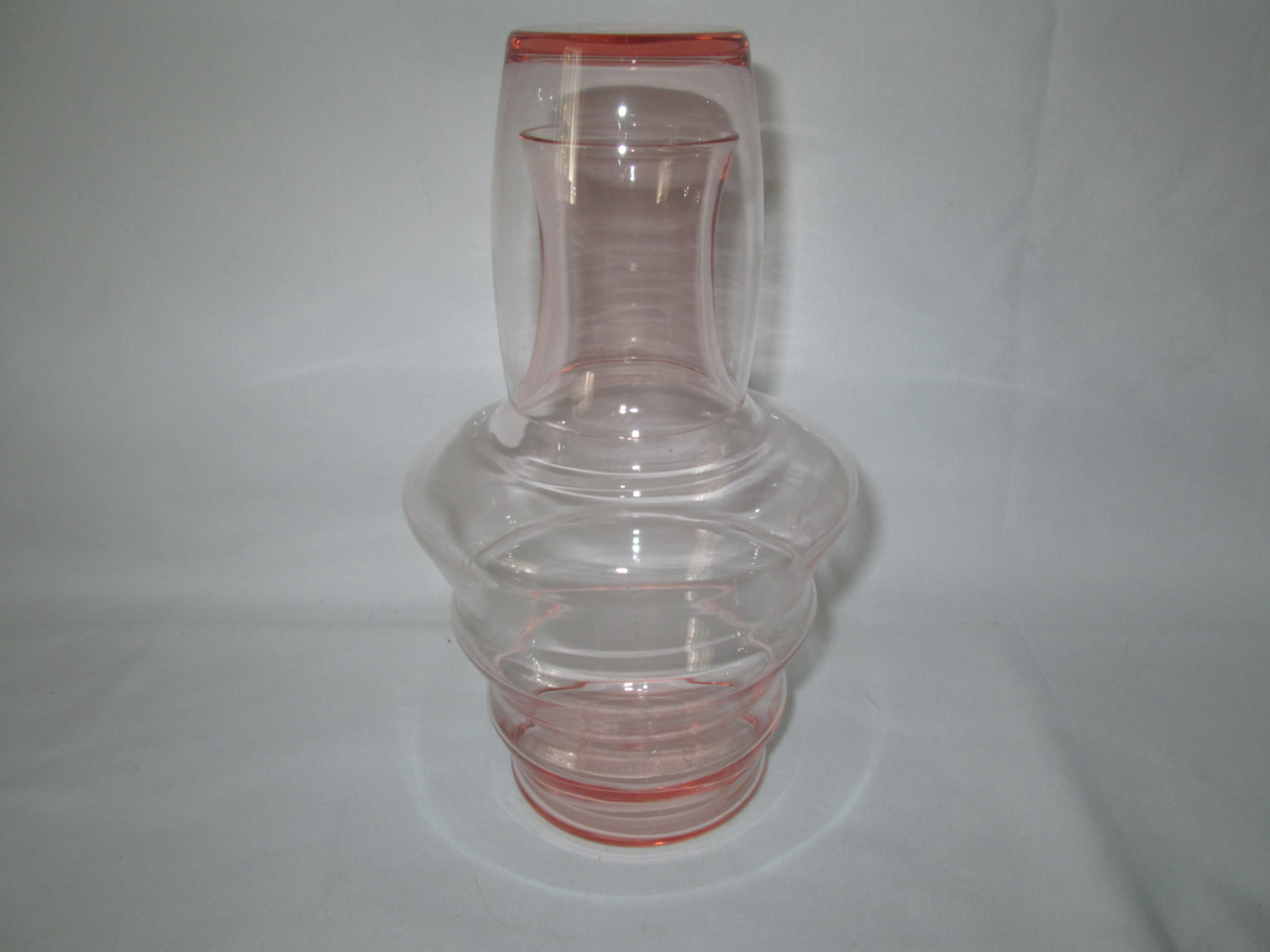 Vintage Pink Depression Glass Bedside Carafe and Tumbler Set Wild Rose –  Past Life Vintage