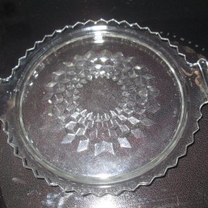 Beautiful Fostoria Glass Cookie plate Handles Block pattern zig zag rim clear glass dessert tort snack plate
