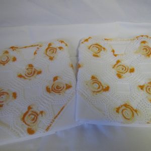 Beautiful Heavy Crochet Pillowcase pair No Iron Percale Yellow varigated floral with white heavy trim 17.5" x 28" White