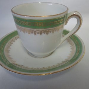 Beautiful Imperial China  Austria Demitasse tea cup and saucer Green rims  with Gold Trim