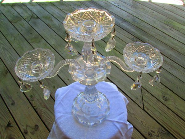 Beautiful Large Glass Candelabra with Crystals 3 Light or 1 Light Stunning piece 16"  Depression Era