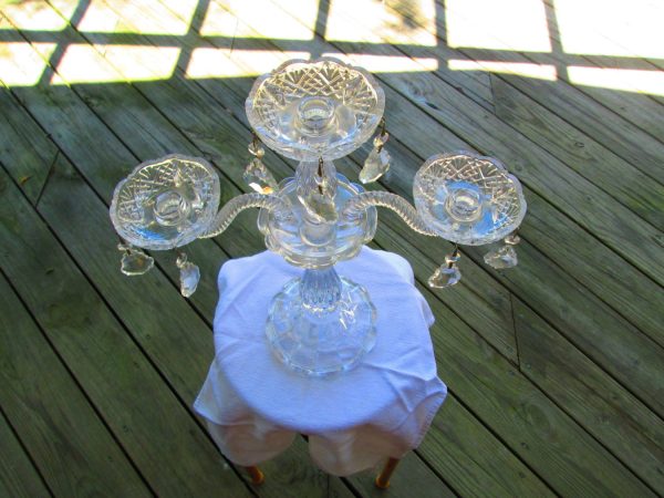 Beautiful Large Glass Candelabra with Crystals 3 Light or 1 Light Stunning piece 16"  Depression Era