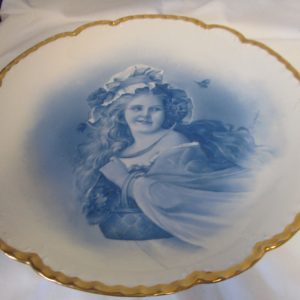 Beautiful Large Limoges Wall Hanging Plate Signed by Artist Hand painted turn of the century fine bone china Blue & white Victoriangold trim