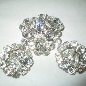 Beautiful Large Rhodium Plated Eisenberg Ice Brooch Pin & Clip Earrings Rhinestones Signed Jewelry Wedding Evening Jewelry Special Occasion