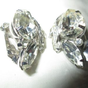 Beautiful Large Rhodium Plated Eisenberg Ice Clip Earrings Rhinestones Signed Jewelry Wedding Evening Jewelry Special Occasion