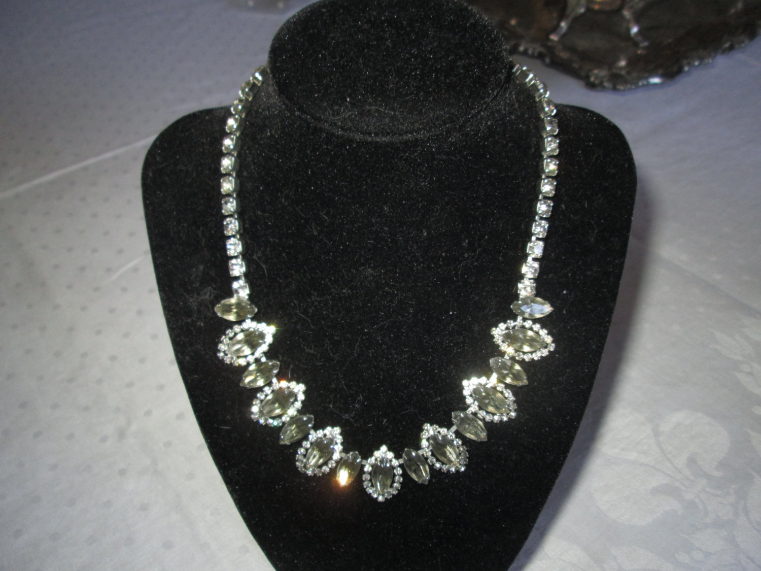 Beautiful Silver tone and Rhinestone Necklace Rhodium Plated with ...