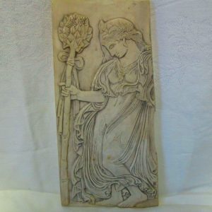 Beautiful Vintage Artisan made plaster wall hanging Woman with staff Victorian Style Art work Sculpture 1996