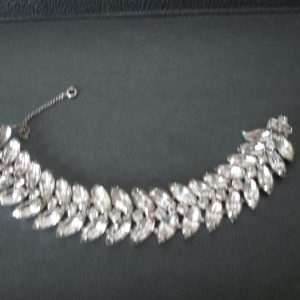 Beautiful Vintage Eisenberg Rhodium plated Bracelet Early Eisenberg Large Rhinestones