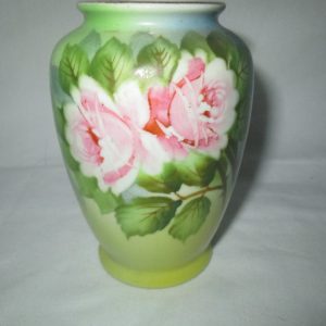 Beautiful Vintage Hand Painted Vase Japan Mid Century Pink Roses