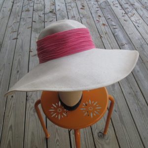 Fantastic 100% Raffia Giant Brim Kentucky Derby Hat with Salmon Color Crinkle Ribbon