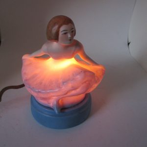 Fantastic 1920's Blue Flapper Dancer Perfume Lamp Fulper Brand Porcelain Ballerina Art Deco boudoir lamp night light figural woman