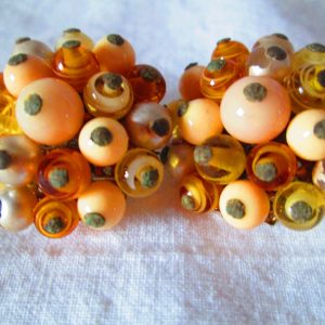 Fantastic 1950's Clip Earrings Beaded with Glass Swirl Beads