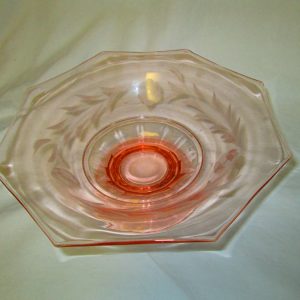 Fantastic Etched Pink Depression Glass Footed Center Bowl Floral etching