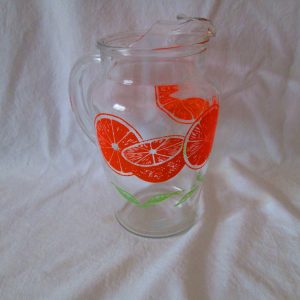 Fantastic Glass Juice Pitcher Orange Pattern Mid Century Great condition 1 quart