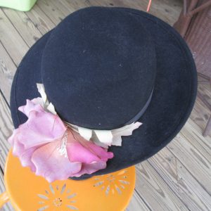 Fantastic Large Brim Black wool Women's Hat USA Gross grain Ribbon Large Flower 13" brim Kentucky Derby