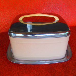 Fantastic Mid-Century Modern Chrome and Beige Cake Carrier Storage