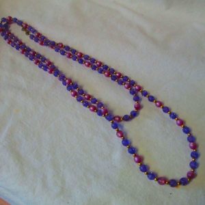Fantastic Purple Moonstone and lavender beaded necklace Mid century gold separator beads with gold clasp 53" long