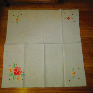 Heavy Cotton Hand Embroidered Bedroom Tablecloth Vivid Colors Orange Yellow Green Brown Floral