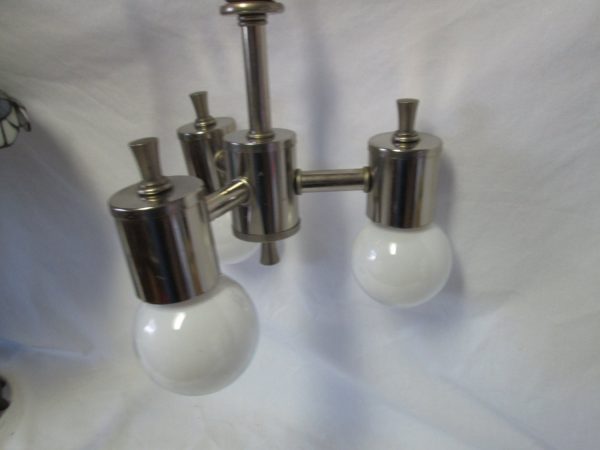 Mid Century Modern Light Fixture with Chain Silver tone Mod Ceiling light 3 bulbs home decor lighting