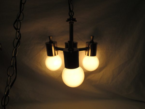 Mid Century Modern Light Fixture with Chain Silver tone Mod Ceiling light 3 bulbs home decor lighting