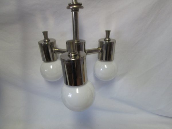 Mid Century Modern Light Fixture with Chain Silver tone Mod Ceiling light 3 bulbs home decor lighting