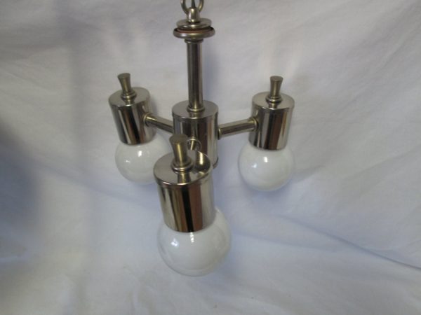 Mid Century Modern Light Fixture with Chain Silver tone Mod Ceiling light 3 bulbs home decor lighting