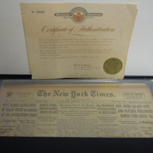 New York Times Original Newspaper April 11, 1934 COA sealed and in leatherette Sheath