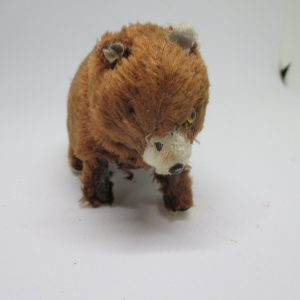 Old Wind UP Fuzzy bear walking figurine well used condition Mid Century Japan child's toy collectible vintage tin toys wind up