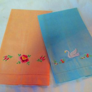Pretty Pair of Cotton Tea Towels Embroidered Patterns