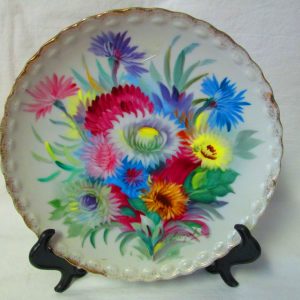 Stunning Fine bone china Plate Vibrant Colored Flowers Ucago Japan Mid Century Wall Hanging Collectible Hand Painted Plate 8" across