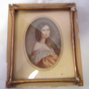 Victorian woman portrait under glass in wooden gold and ivory frame early 1930's The Beckhart line Germany