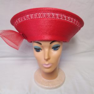 Vintage 1940's Red Art Deco Taiwan Straw Hat True Red Great Condition Size 22
