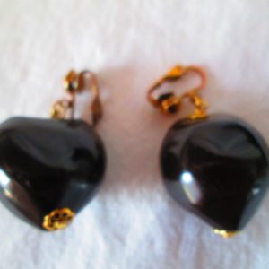Vintage 1950's Clip Earring gold tone large black beads