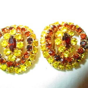 Vintage 1950's Clip Earring Yellow and Amber Rhinestones