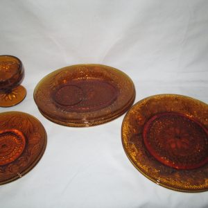 Vintage Amber Glass Sandwich glass Tiara plates Dessert Plates and sorbet cup Set of 8 pieces