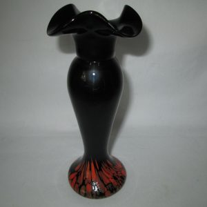 Vintage Amethyst Glass Ruffled Rim Purple Art Glass blown glass bud vase with orange at base
