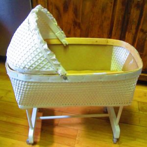 Vintage Baby Doll Basinet Like New Wooden legs with Casters on the bottom basket bed basinet