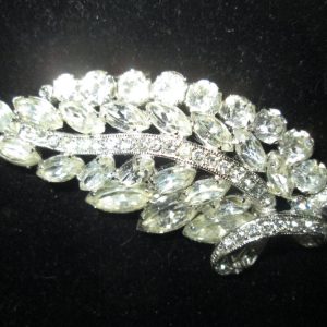 Vintage Beautiful Large Rhodium Plated Eisenberg Ice Brooch Rhinestones Large Leaf Pin Signed Jewelry WOW Piece Wedding Evening Jewelry