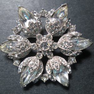 Vintage Beautiful Rhodium Plated Bogoff Brooch Rhinestones signed Jewelry WOW Piece