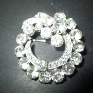 Vintage Beautiful Rhodium Plated Eisenberg Brooch Rhinestones Round signed Jewelry WOW Piece Wedding Evening Jewelry