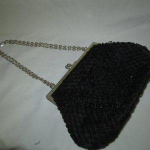Vintage Black Evening bag Beaded Bag with gold chain Adjustable handle Hong Kong