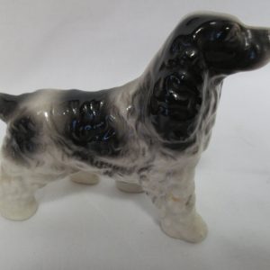 Vintage Dog figurine fine china Japan Mid Century 3 3/4" across 5" tall Beautiful Quality Springer Spaniel Black and white