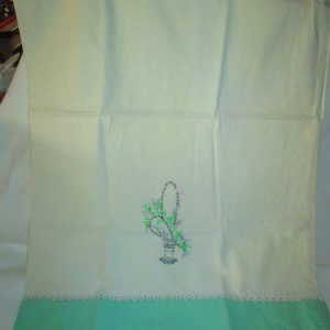 Vintage Embroidered Pillowcase Single Grey Green and white lavender flowers