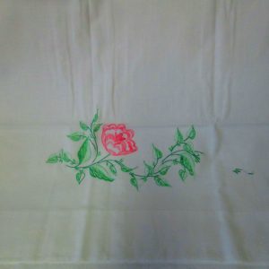 Vintage Embroidered single pillowcase No iron Percale Rose Pink Embroidered flower Hemstitched cuff